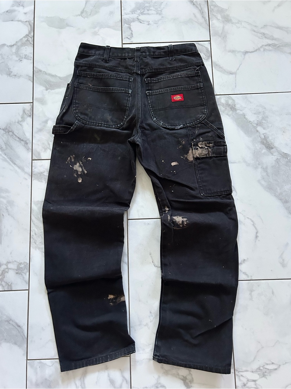 y2k Dickies Black Workwear Carpenter Pants Paint Splattered Distressed